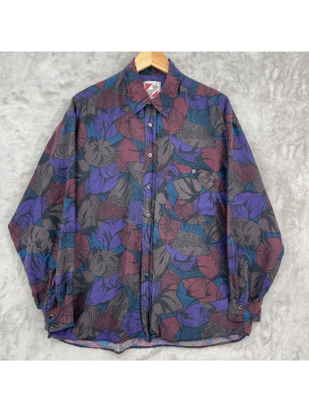 Vintage Allover Abstract Print 100% Sandwashed Silk Button Front Shirt